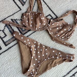 L*Space Tan and White Polka Dot Bikini (M) top & (S) bottom